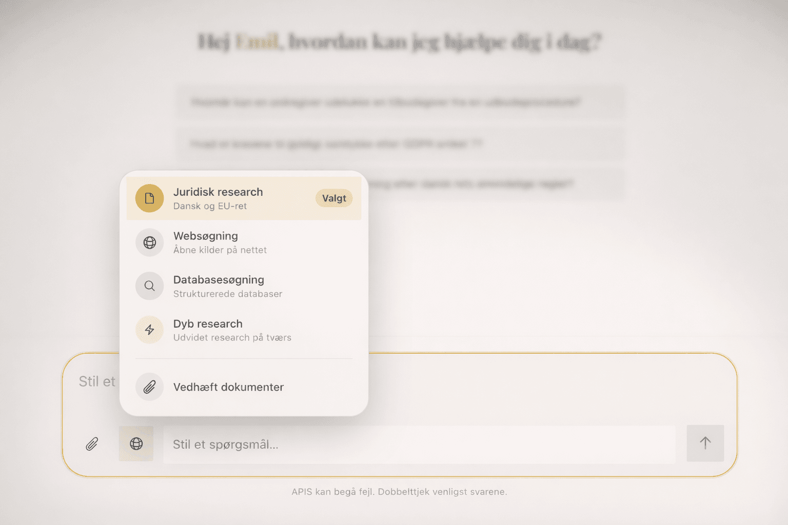 ApiZ viser valg af research-kilder i inputfeltet
